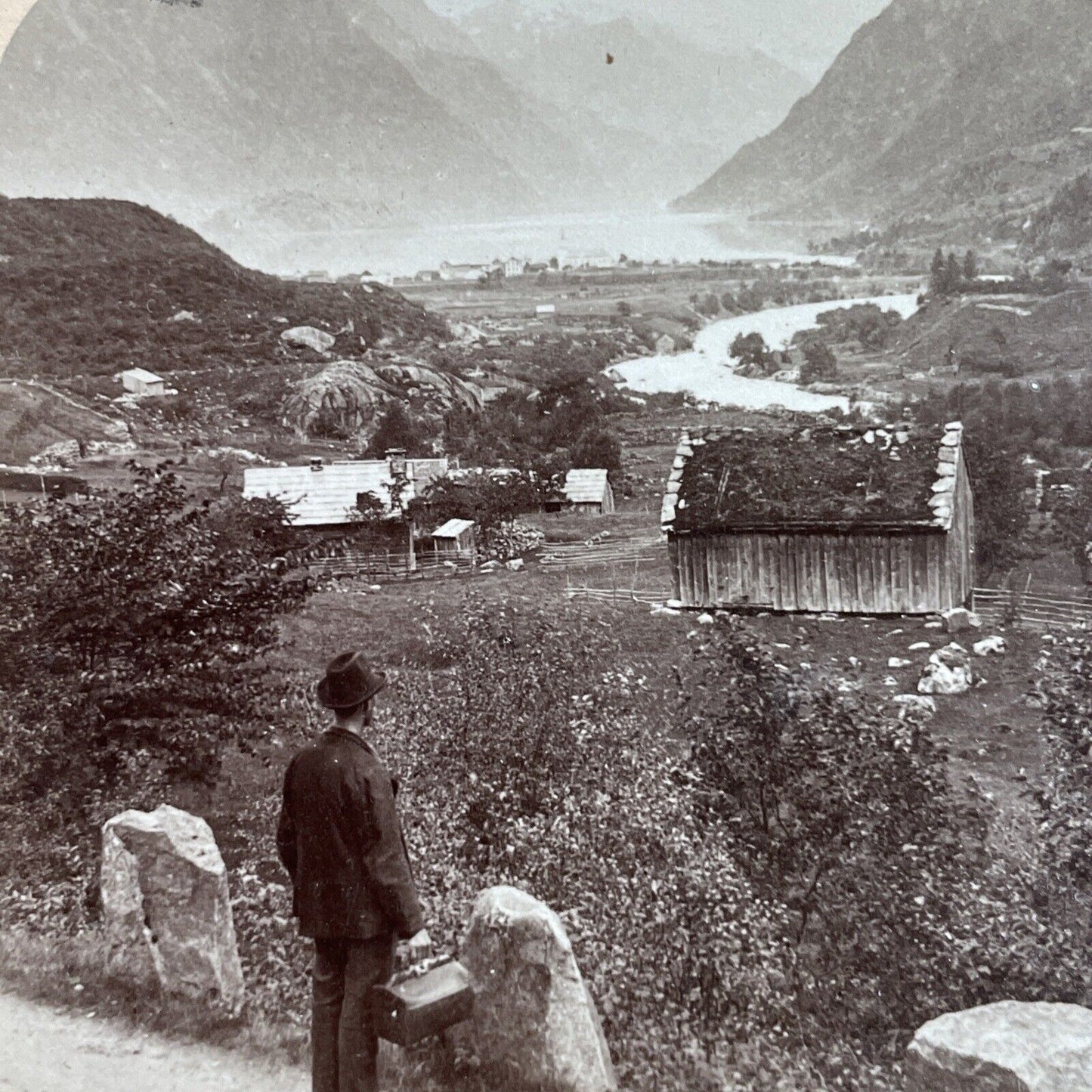 Antique 1890s Odda Norway City View Hardanger Stereoview Photo Card P3884