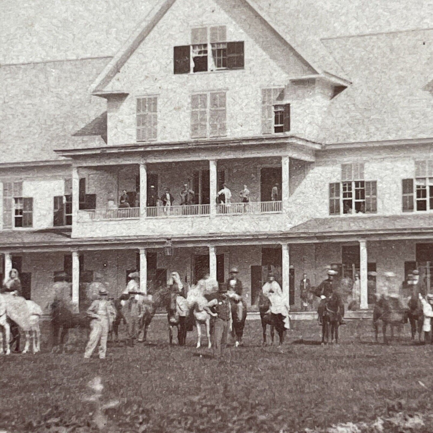 Antique 1870s Crawford House Outdoor Party NH Stereoview Photo Card V1992