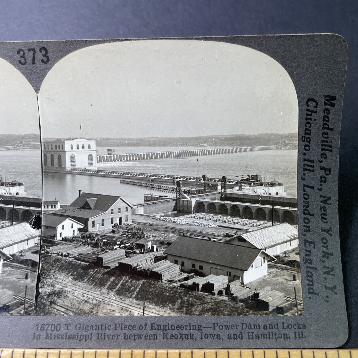 Antique 1910s Lock & Dam #19 Keokuk Iowa Stereoview Photo Card P3276