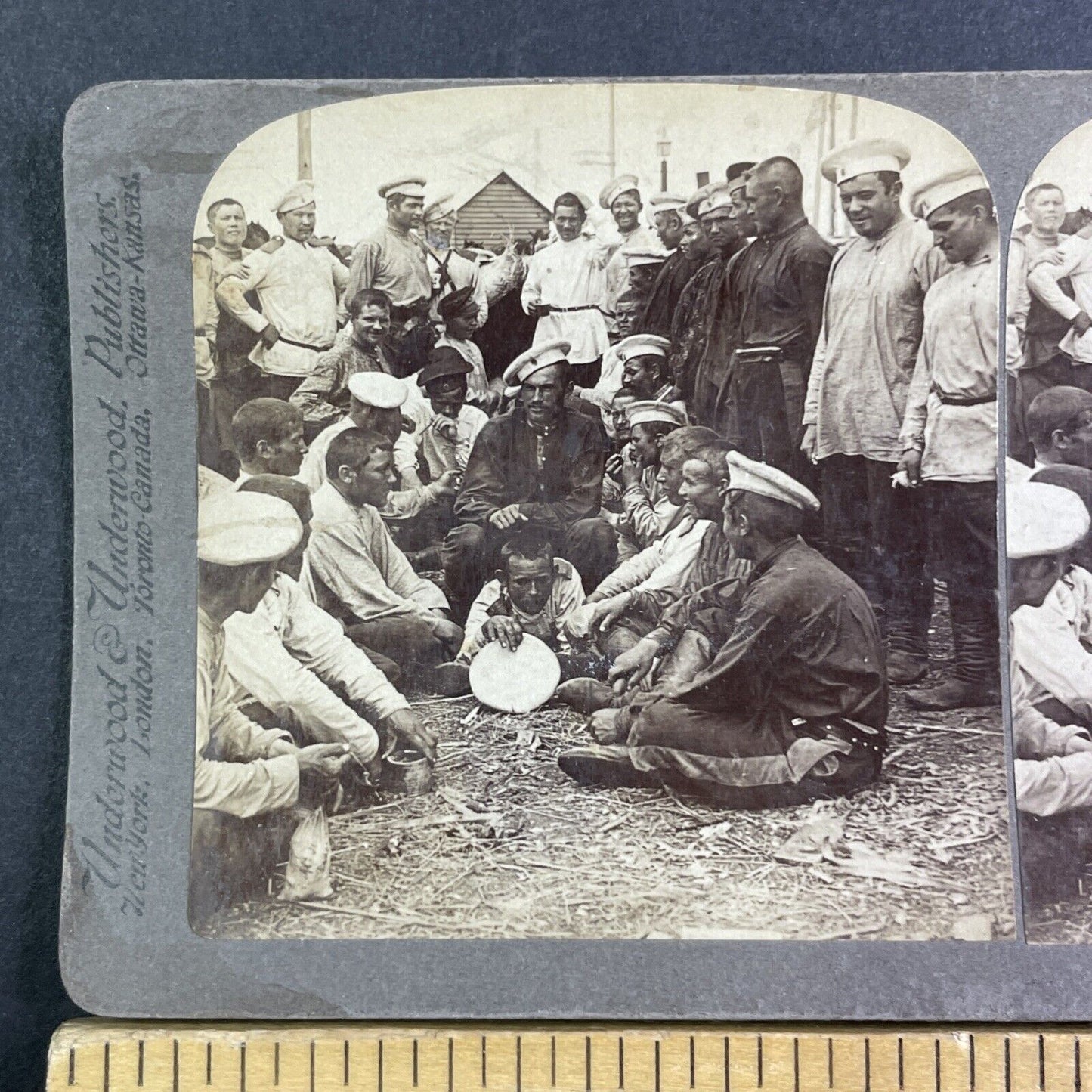 Russian Soldiers Laughing Stereoview Russo-Sino War Antique c1904 X4222