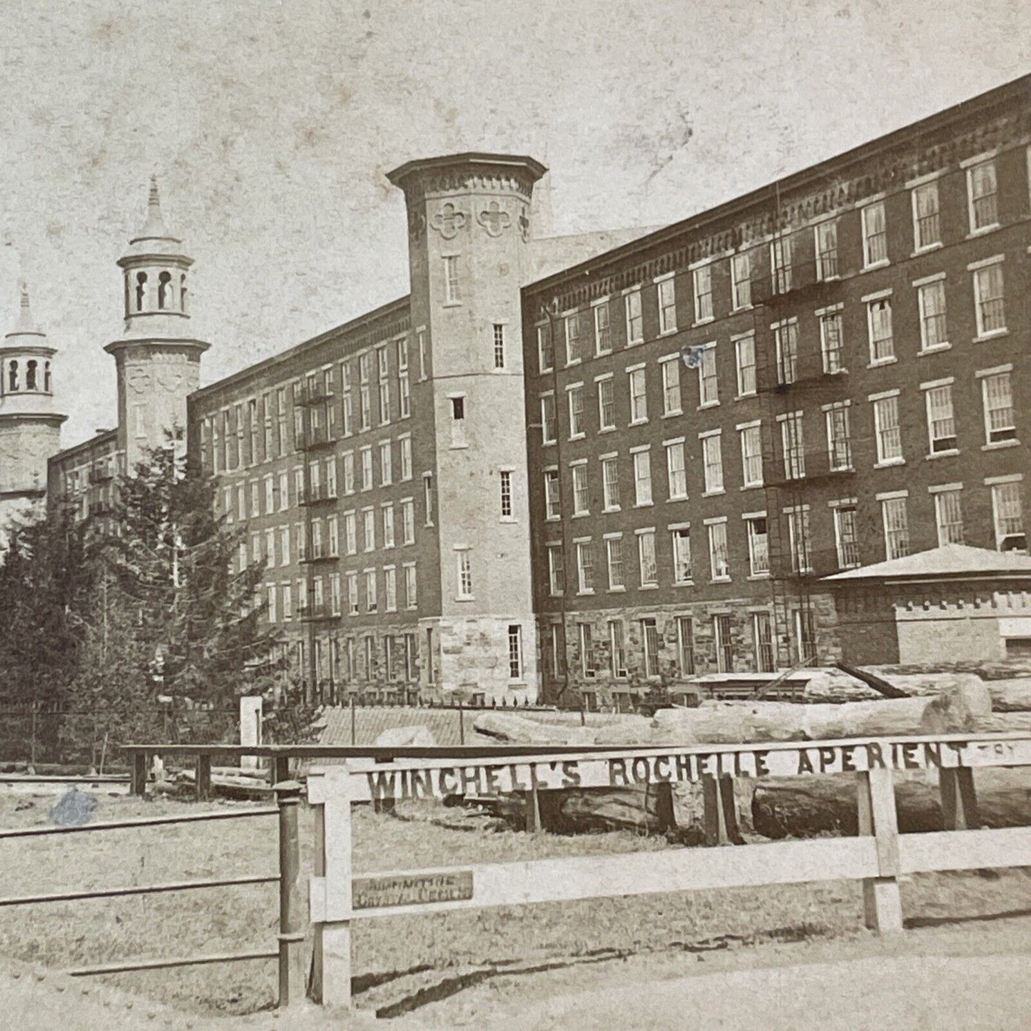 Pacific Mills Lawrence MA Stereoview Winchell's Aperient Antique c1872 X2588