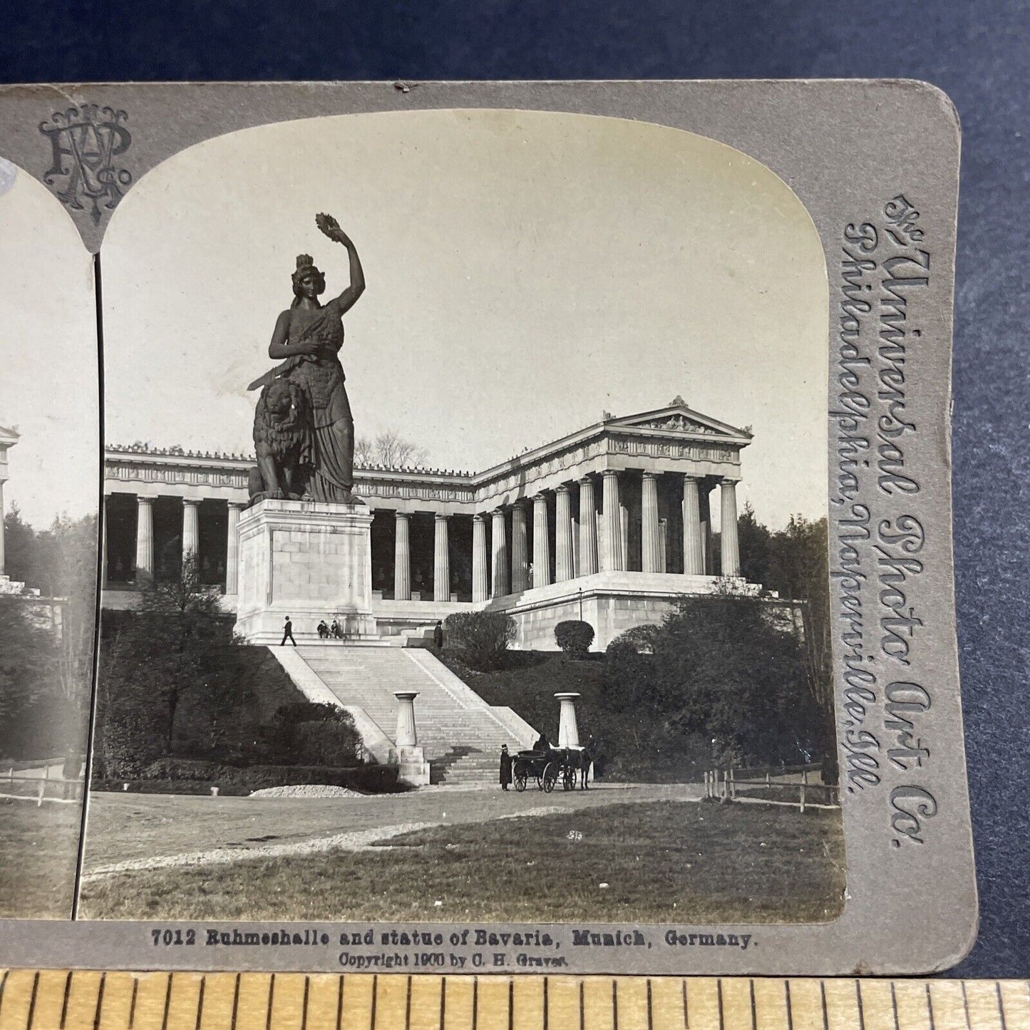 Antique 1900 Statue Of Bavaria Munich Germany Stereoview Photo Card P5105