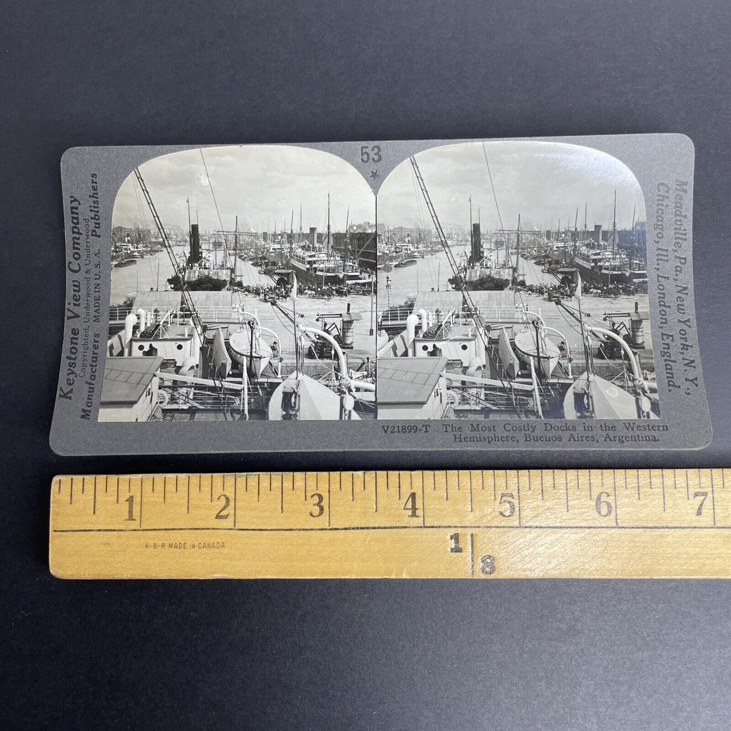 Antique 1908 Shipping Harbor Buenos Aires Argentina Stereoview Photo Card P915