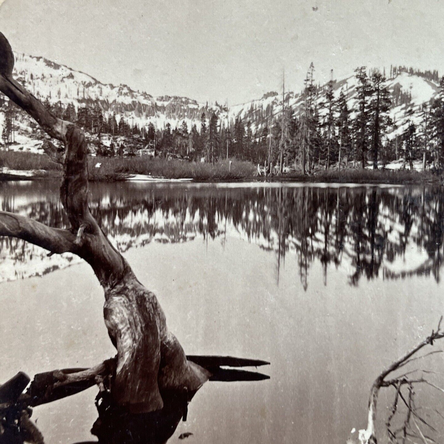 Antique 1880s Charles Bierstadt Mirror Mary's Lake Stereoview Photo Card P3810