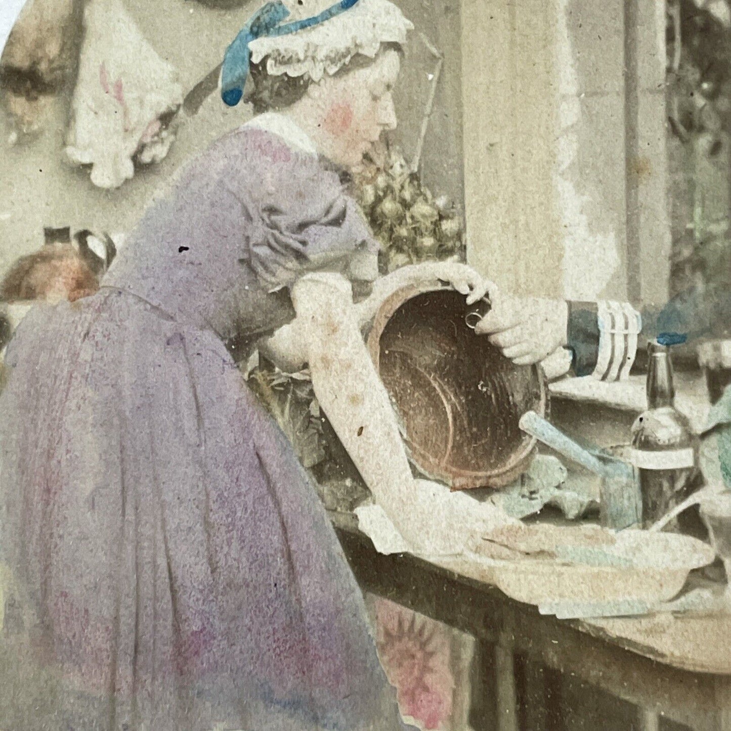 Soldier Proposes To Woman Washing Dishes Stereoview Antique c1860 X3786