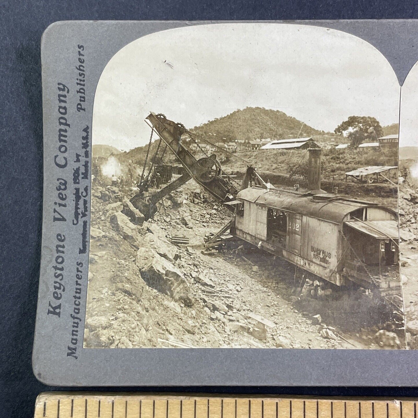 Steam Powered Excavator Shovel Stereoview Panama Antique c1907 X4143