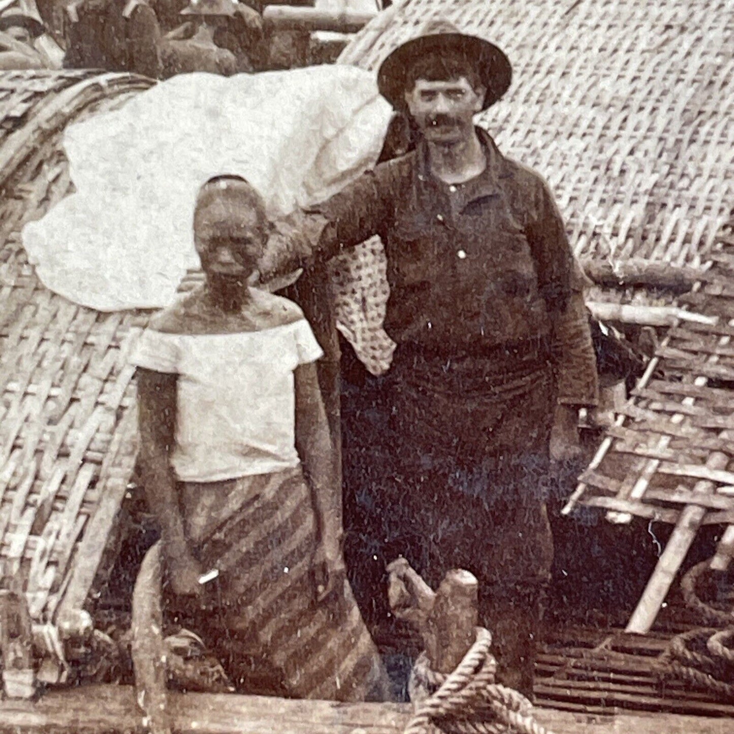 US Soldier Hugs Captured Philippino Woman Stereoview Antique c1899 X3520