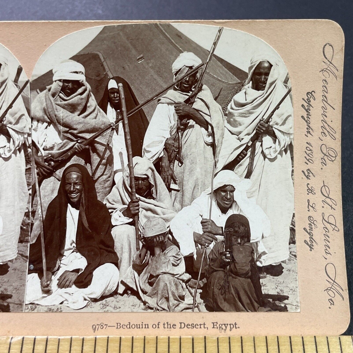 Antique 1899 Bedouin Warriors Desert Tent In Egypt Stereoview Photo Card P3917