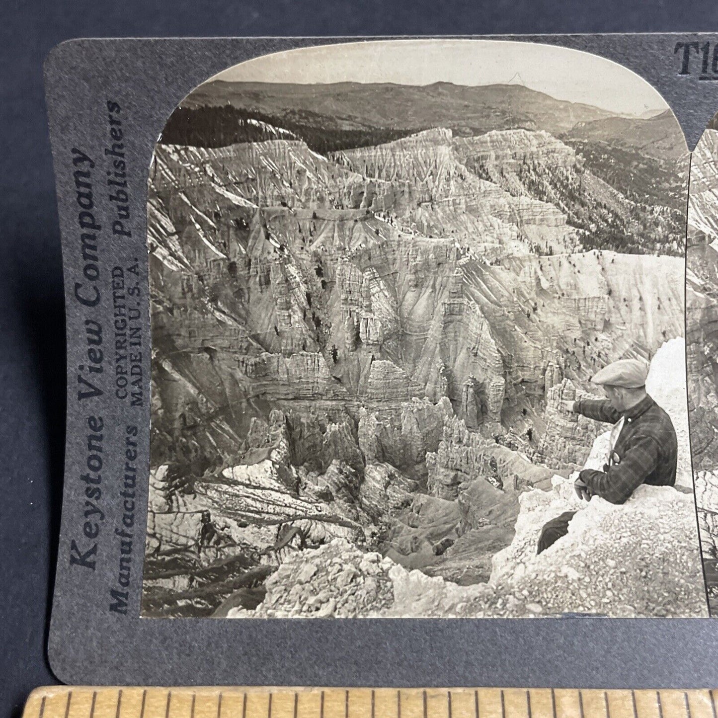 Antique 1920s Man Tempts Fate Cedar Breaks Utah Stereoview Photo Card P4859