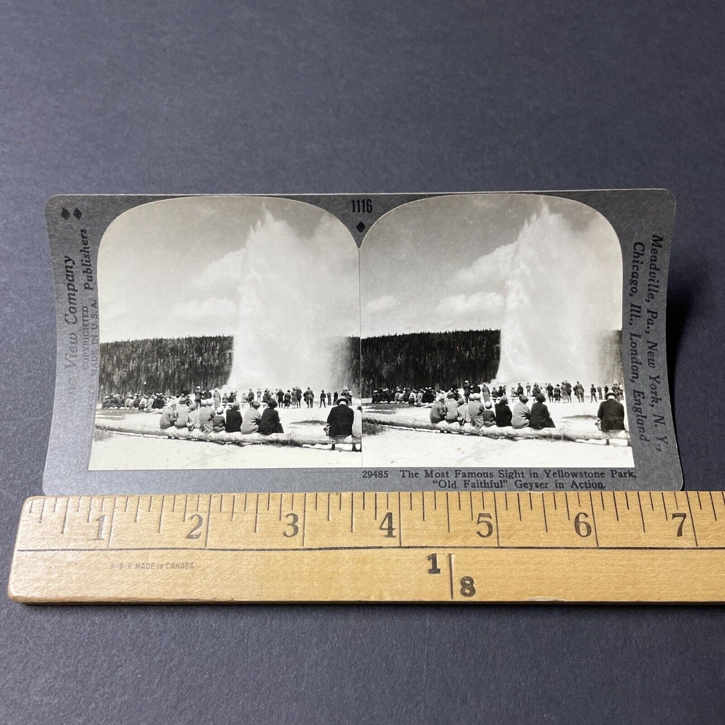 Antique 1920s Old Faithful Geyser Sprays Tourists Stereoview Photo Card V2802