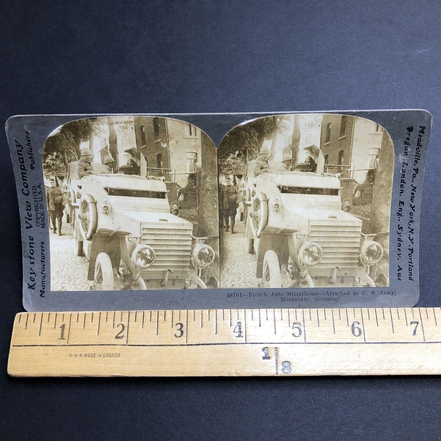 Antique 1917 US Armored Car WW1 Montabaur France Stereoview Photo Card P2024