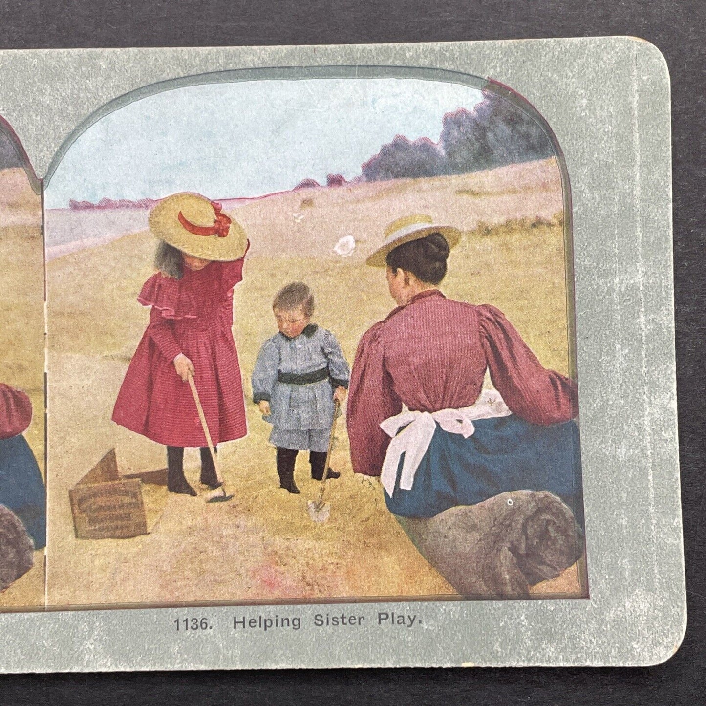 Antique 1898 Children On A Railroad Pump Car Stereoview Photo Card P580-038