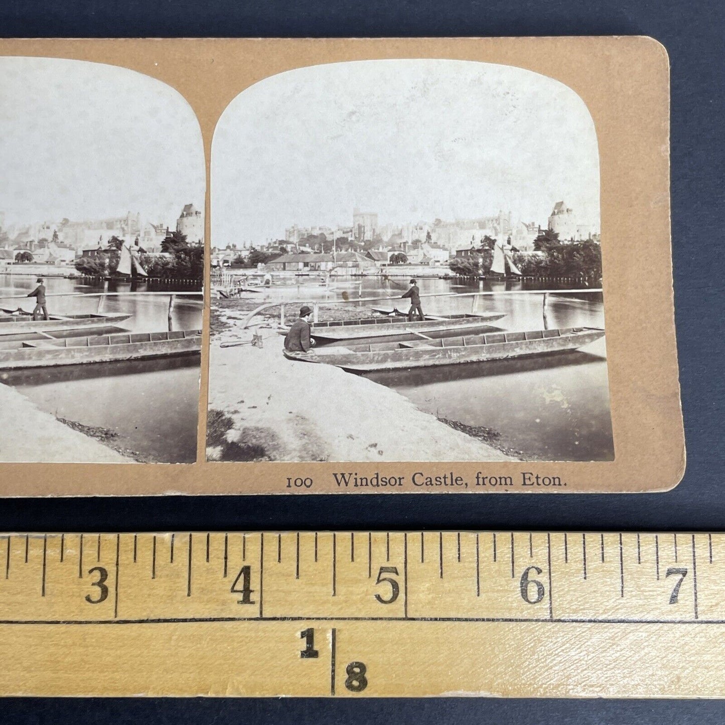 Antique 1899 Eton College Campus Student Thames River Stereoview Photo Card P970