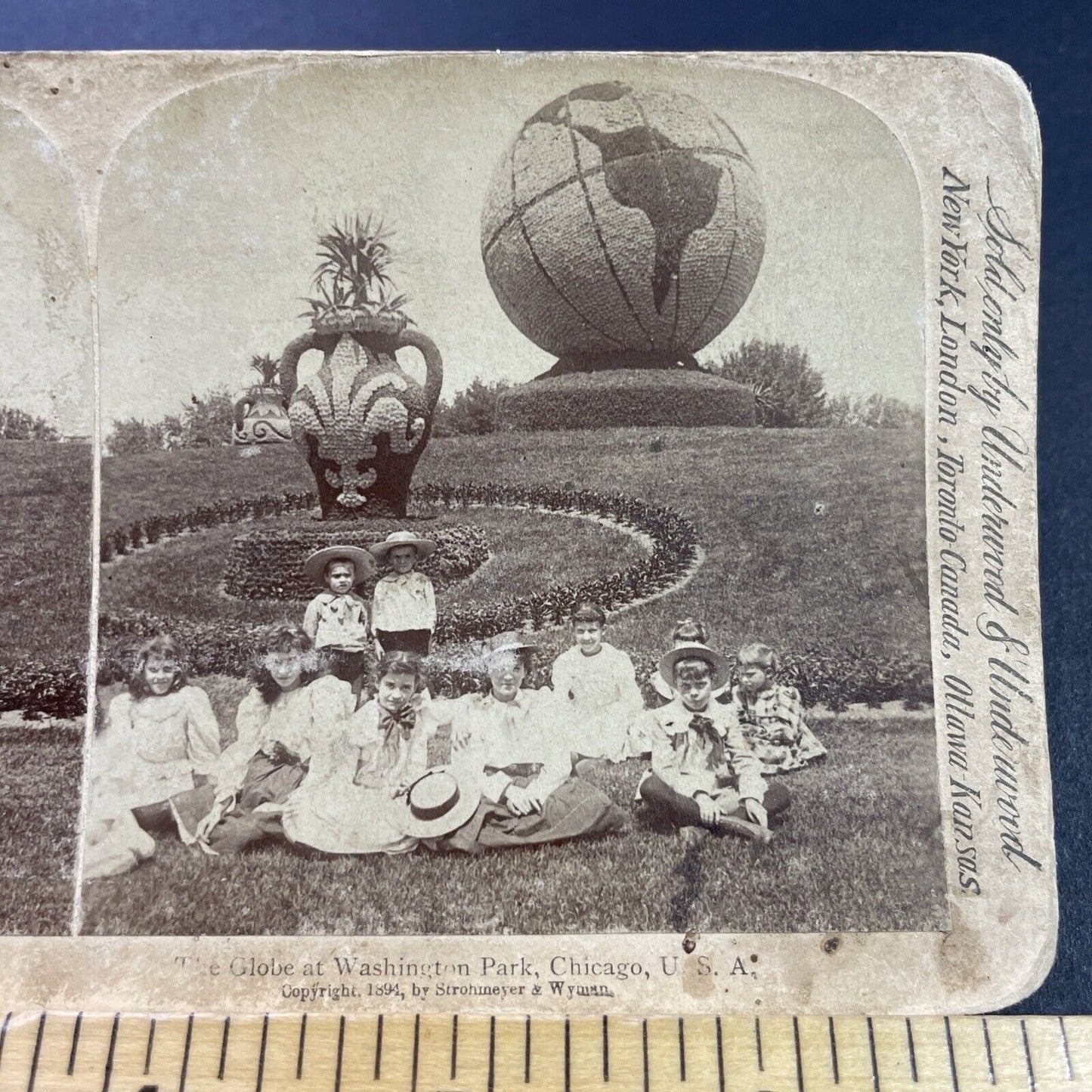 Antique 1894 Massive Globe In Chicago Illinois Park Stereoview Photo Card P3868