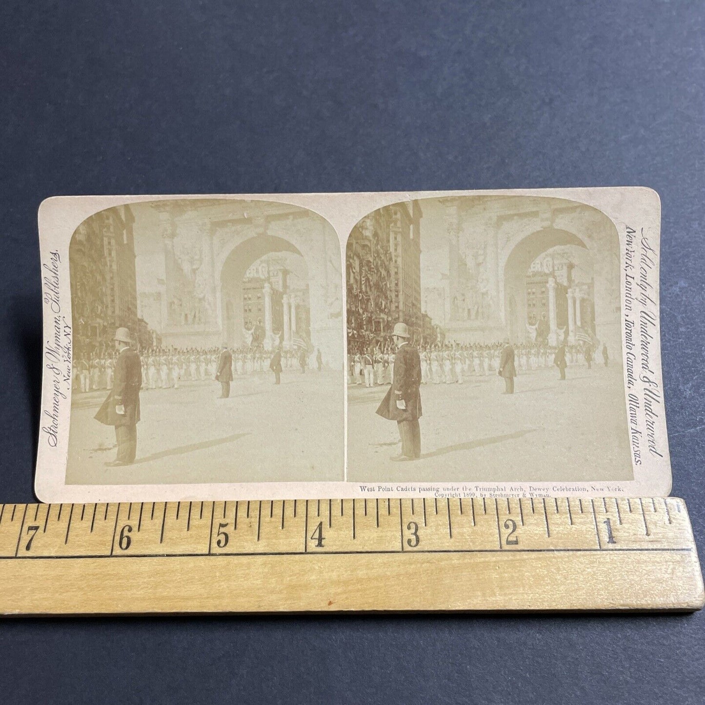 Antique 1899 West Point Army Cadets In Manhattan Stereoview Photo Card P4964