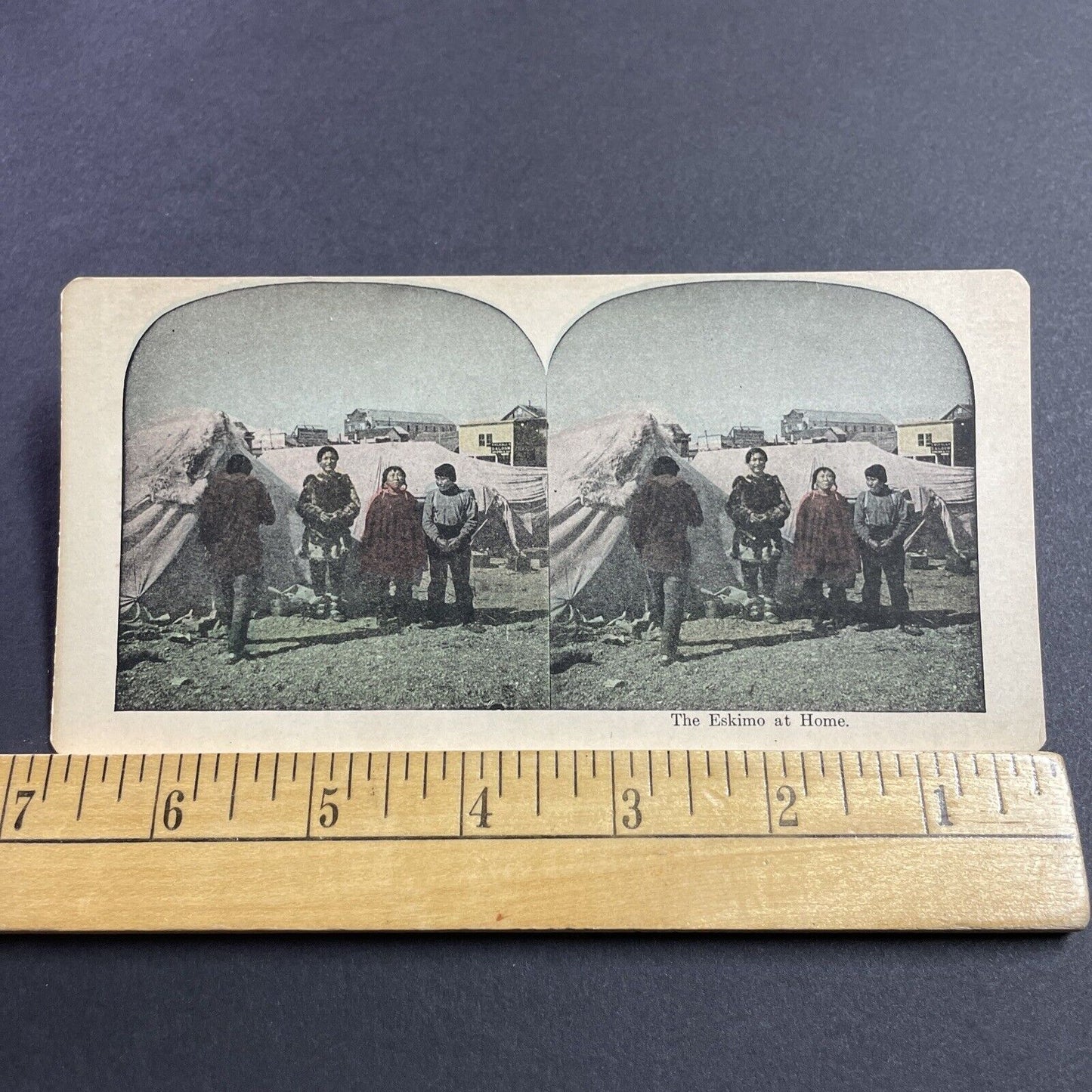 Antique 1905 Eskimo Inuit In Northern Alaska Camp Stereoview Photo Card Q2234