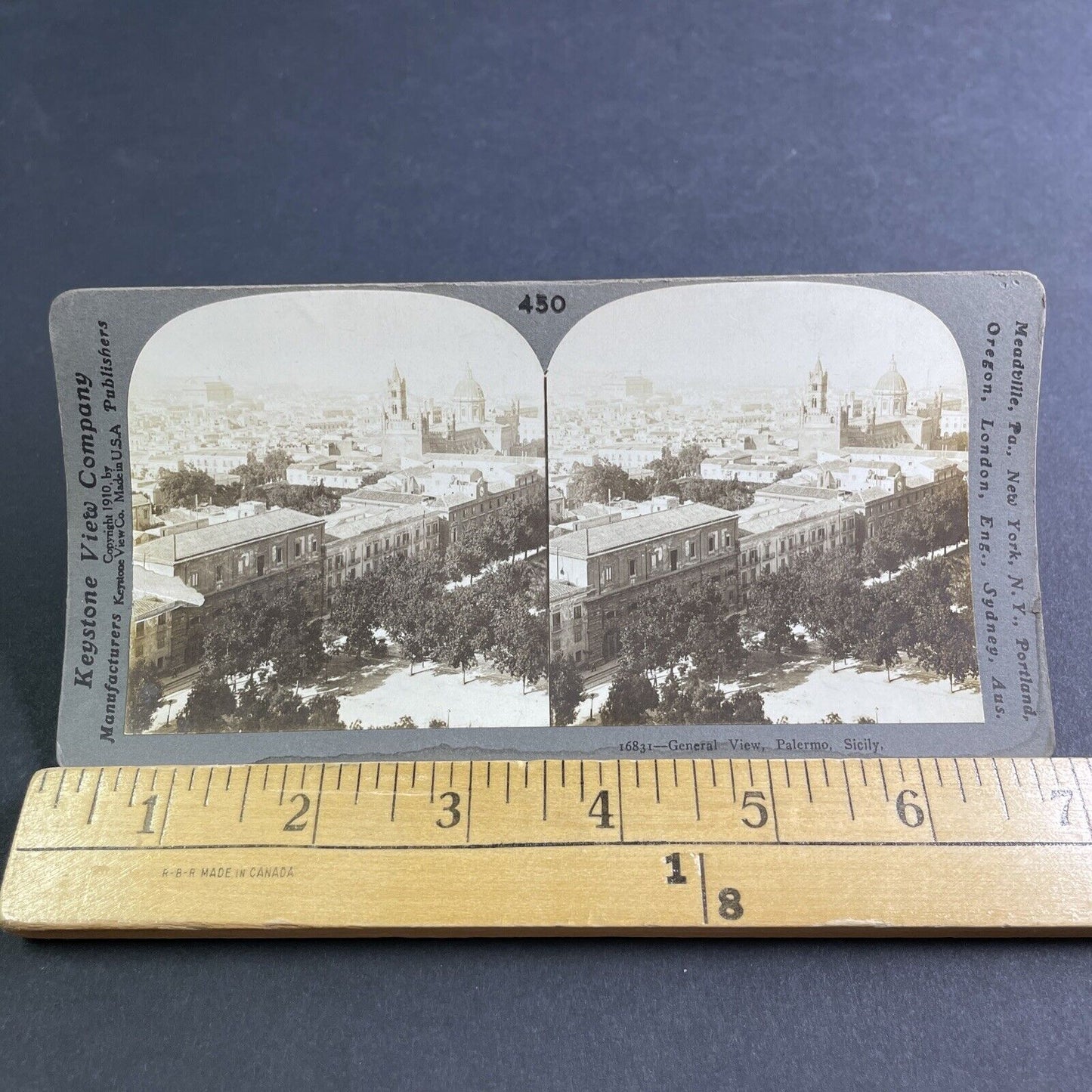 Antique 1910 City Of Palermo Italy Aerial View Stereoview Photo Card P2176