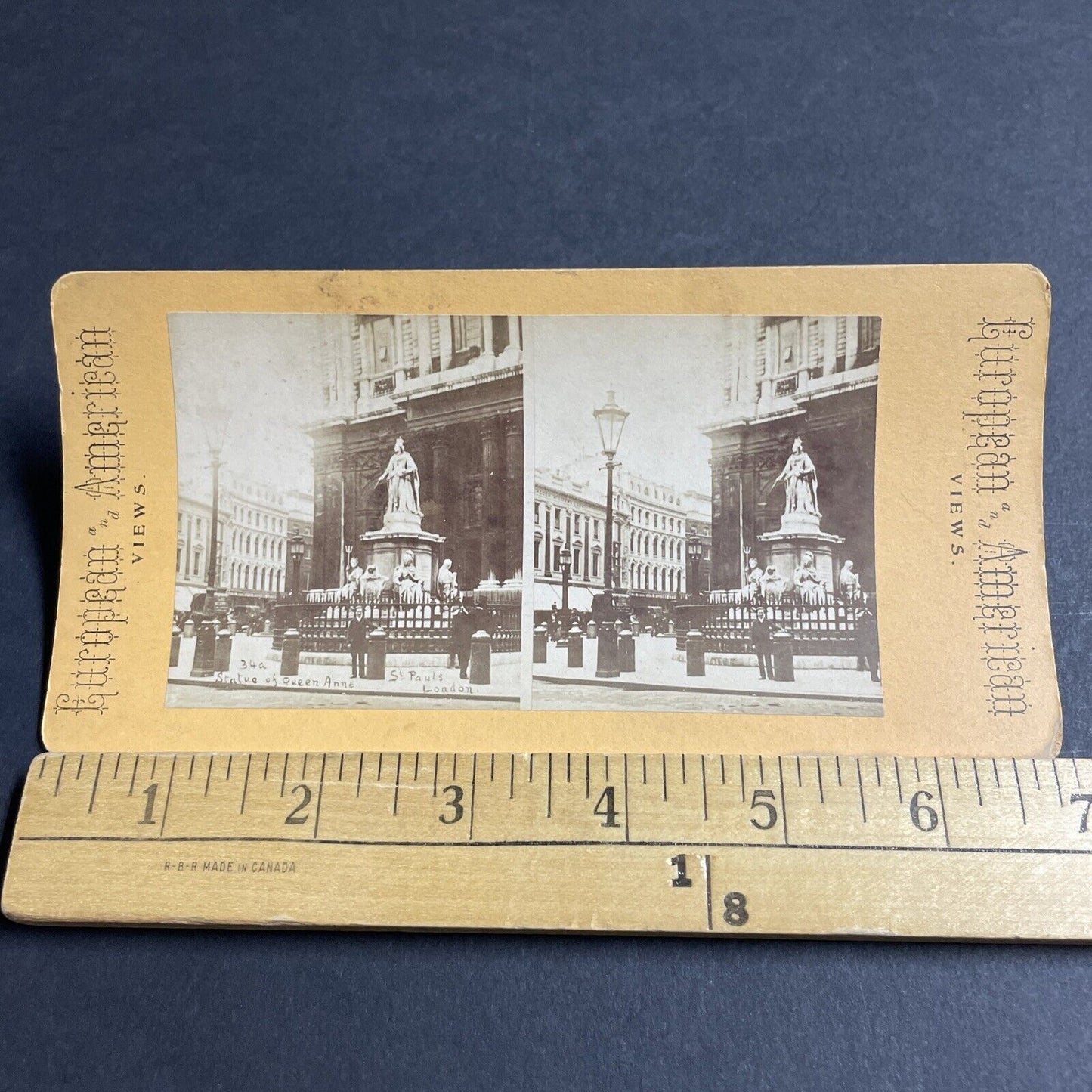 Antique 1870s Statue Of Queen Anne London England Stereoview Photo Card P4522