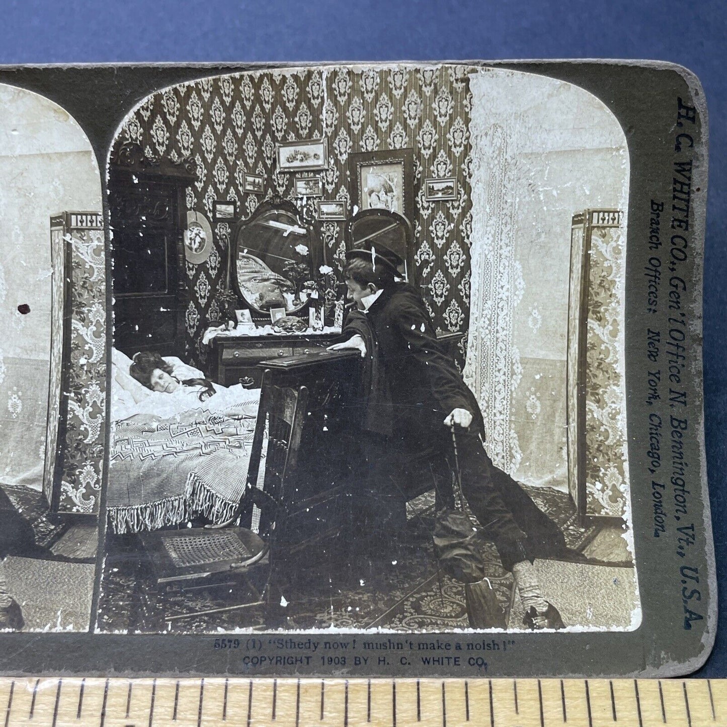 Antique 1903 Drunk Man Returns Home To Wife Stereoview Photo Card P2713