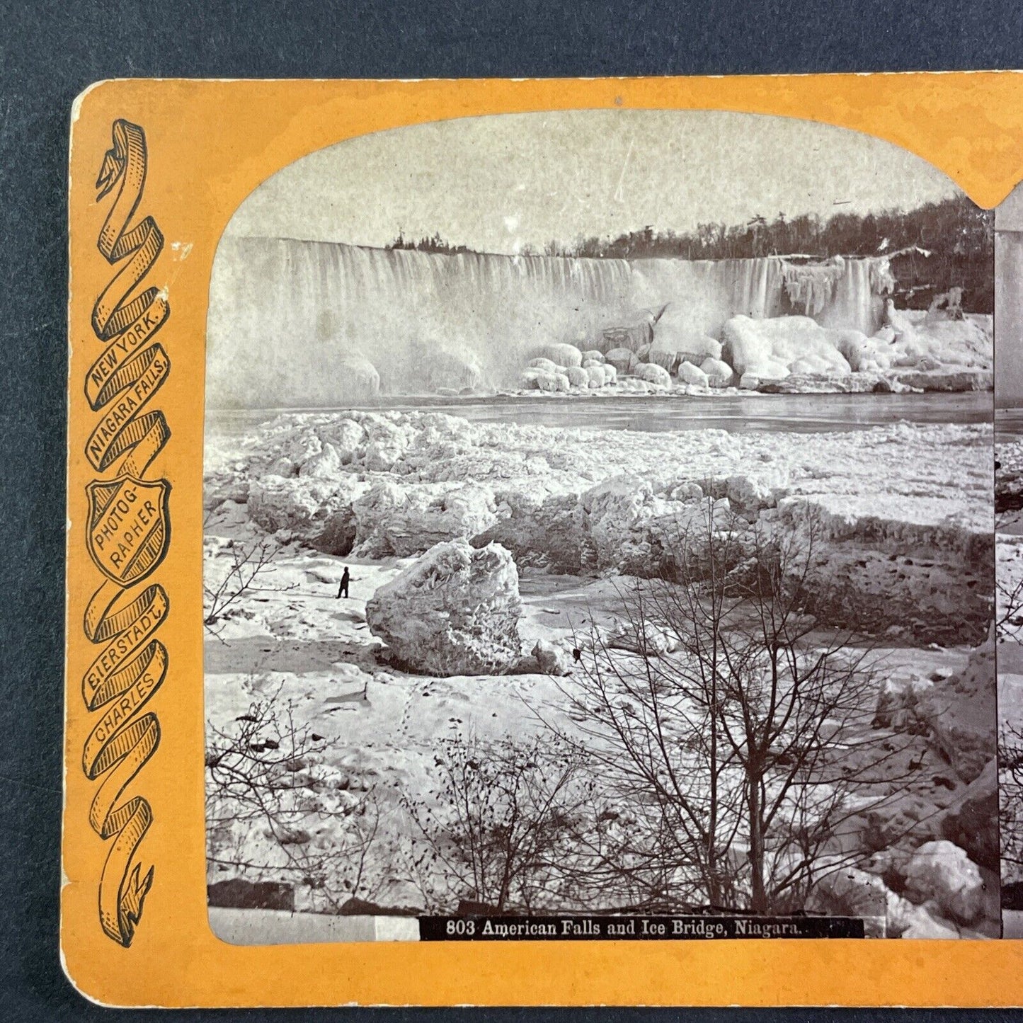 Niagara Falls Frozen Rocks Icebergs Stereoview Charles Bierstadt c1870s Y2242