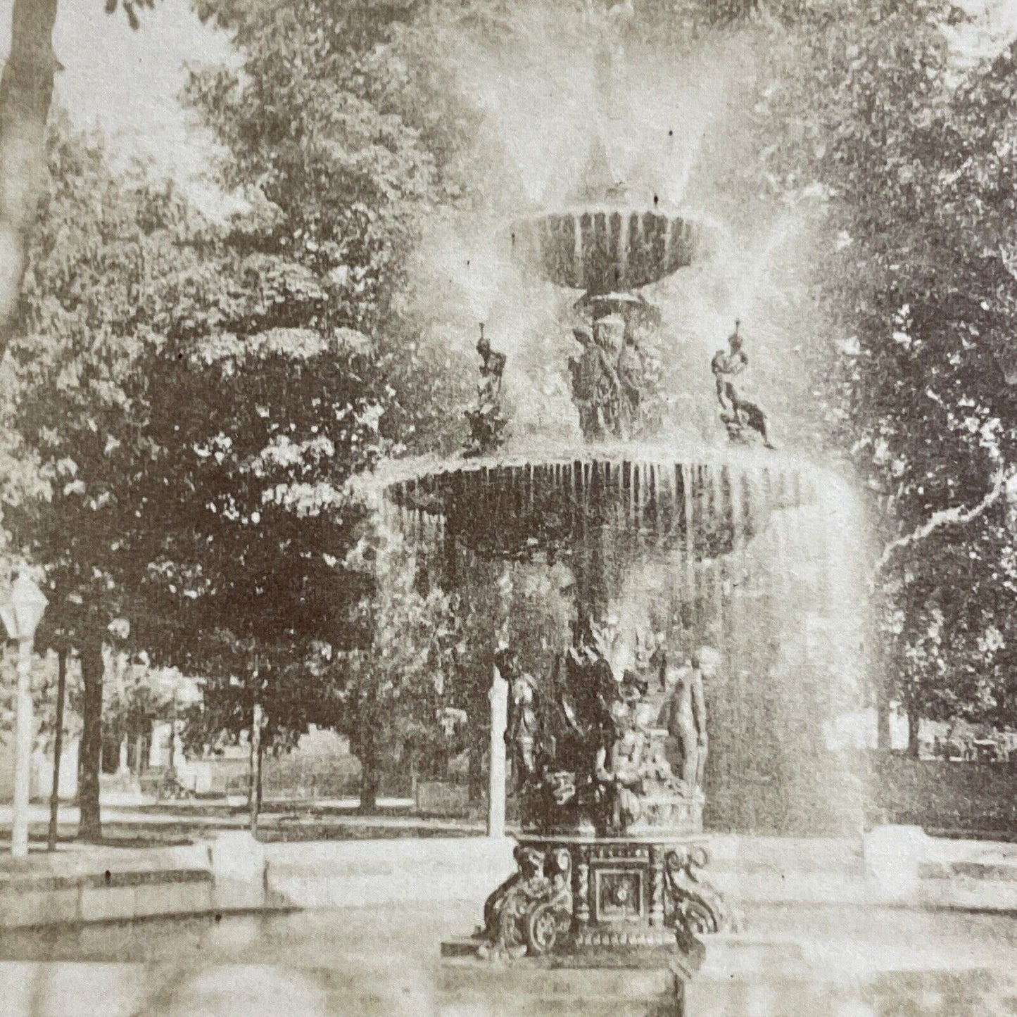 Antique 1870s Milwaukee Court House Fountain WI Stereoview Photo Card P4810