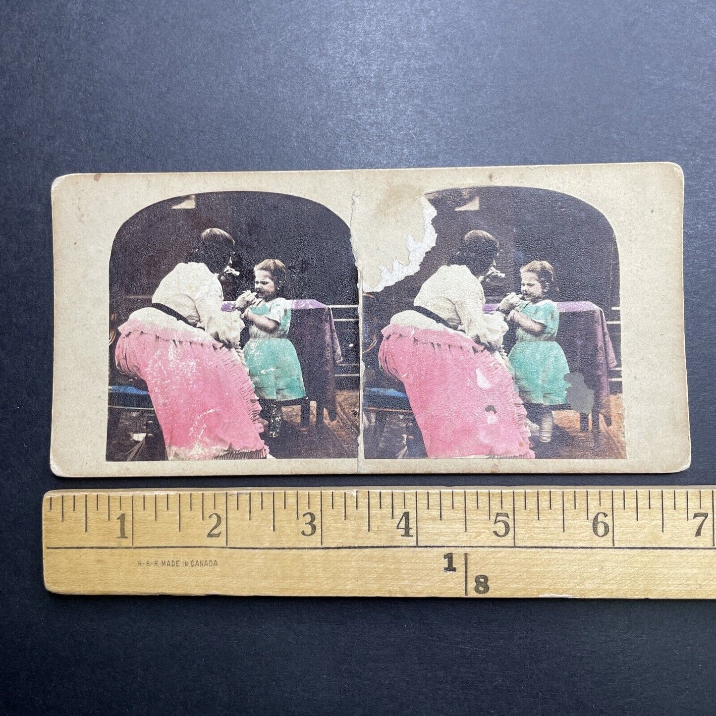 Antique 1880s Mother Giving Child Medicine Stereoview Photo Card P1187
