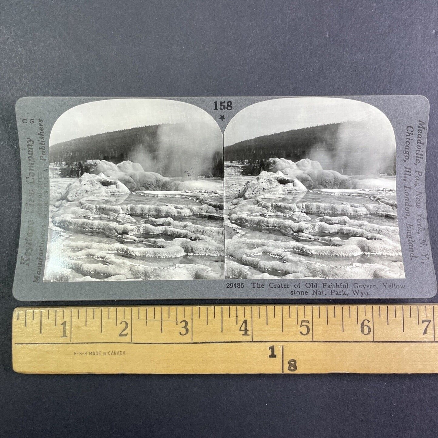 Old Faithful Geyser Yellowstone Park Wyoming Stereoview Antique c1910s Y1163