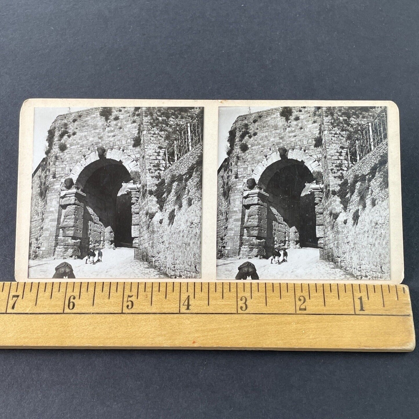 Antique 1925 Kids Goofing Around Volterra Italy OOAK Stereoview Photo Card P3228