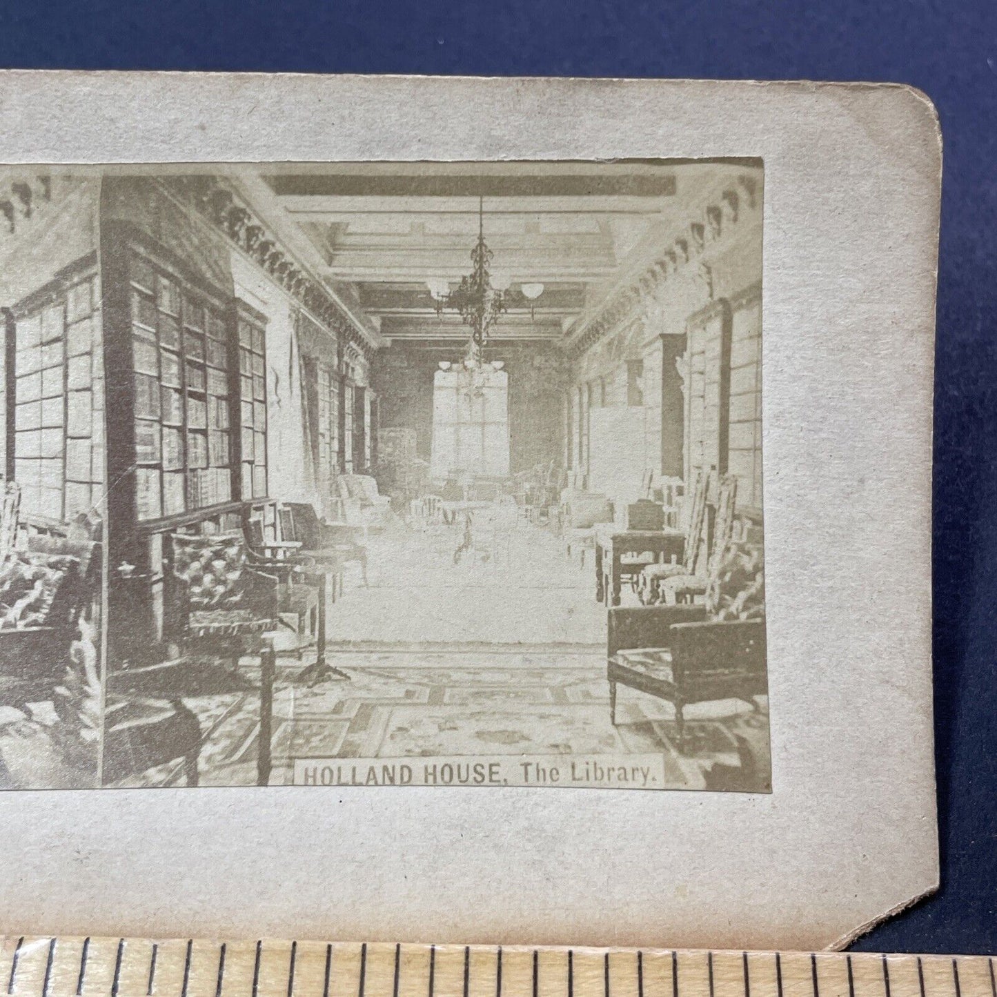 Antique 1870s Holland House Library Before Fire Stereoview Photo Card V3345