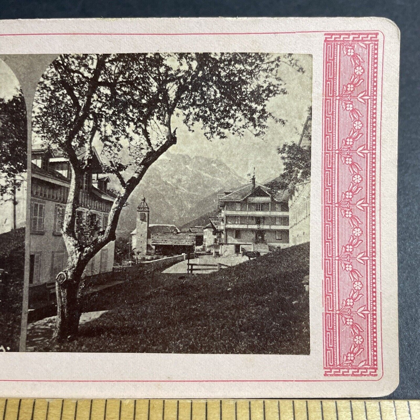 Antique 1870s Champery Switzerland Swiss Village Stereoview Photo Card P4168