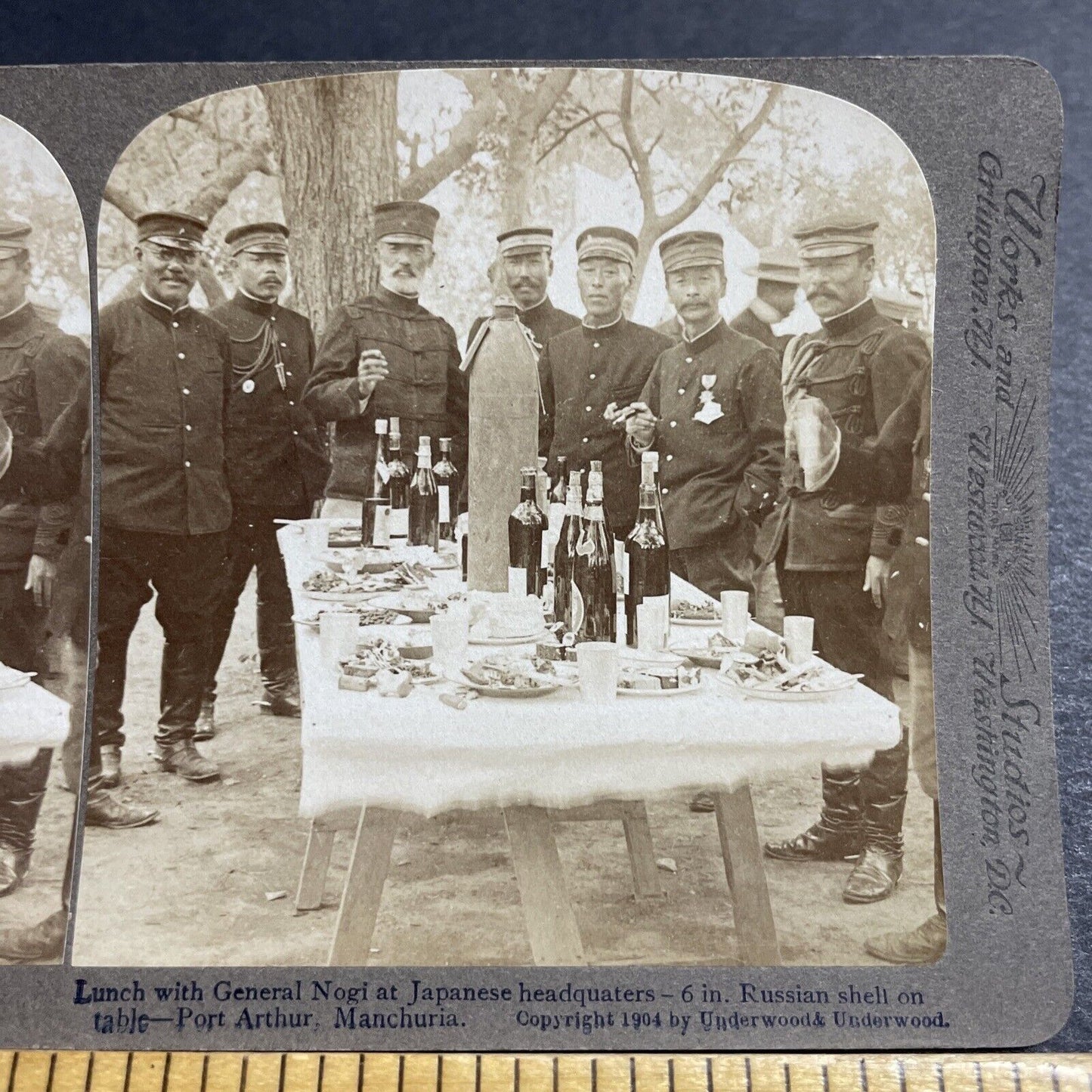 Antique 1904 Japan Army Generals Drink Champagne Stereoview Photo Card P380-05