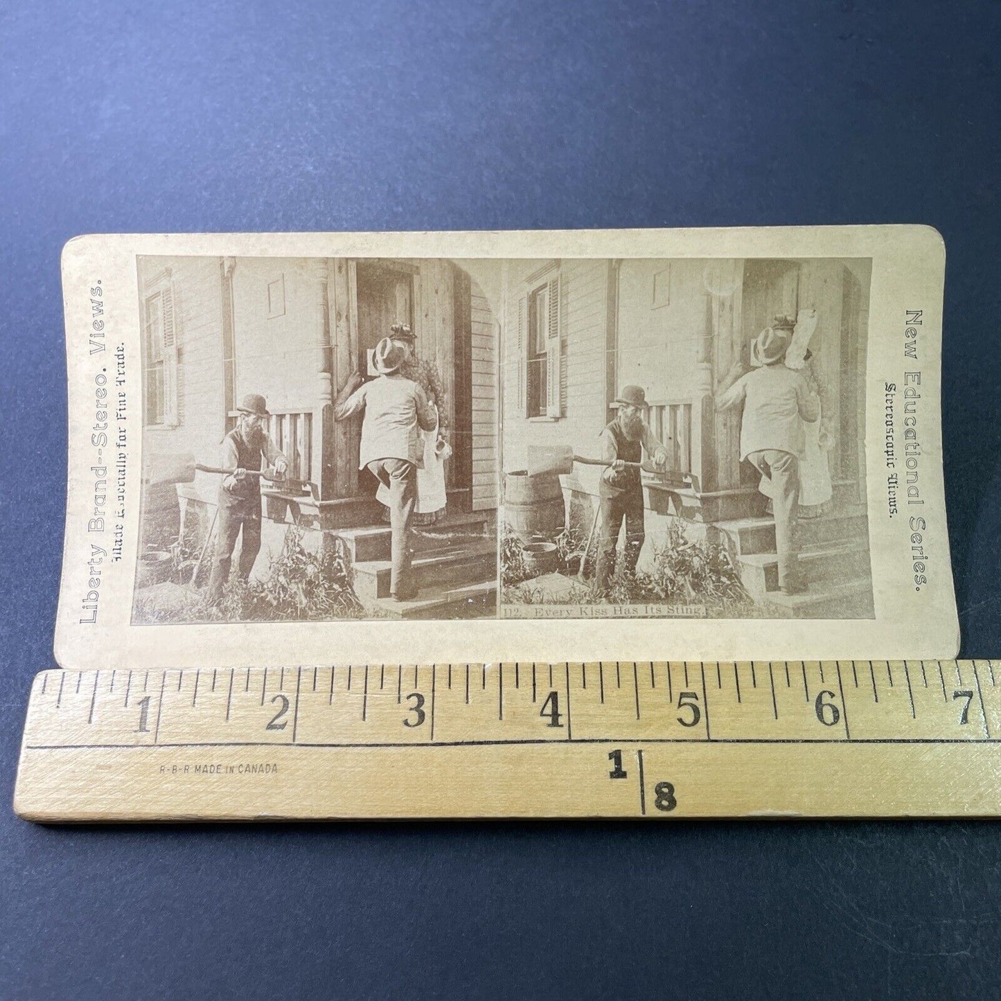 Antique 1870s Man Beats Friend For Kissing Daughter Stereoview Photo Card P3385