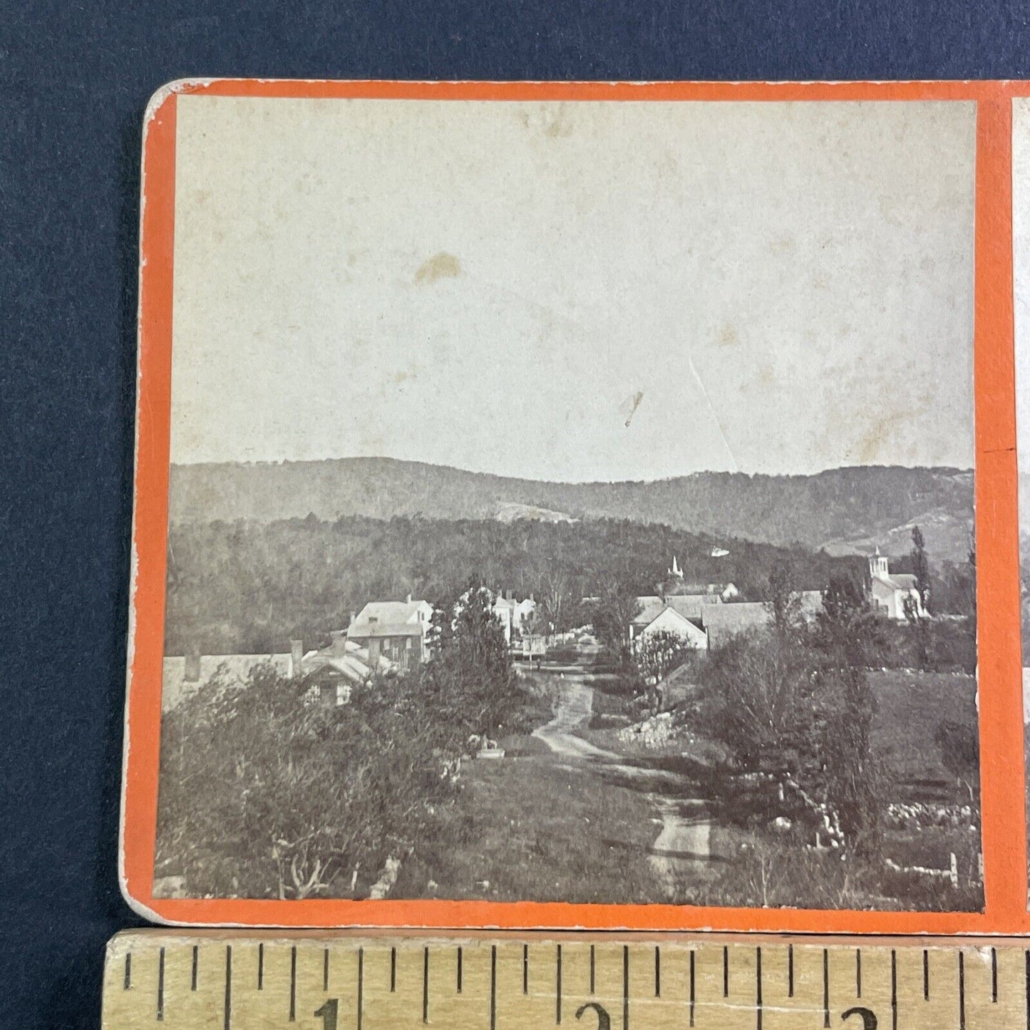 North Adams? Massachusetts Stereoview Orange Card Antique c1865 X1622