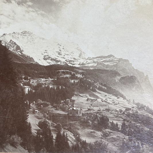 Antique 1900 Wengen Switzerland Alpine Village Stereoview Photo Card P1902