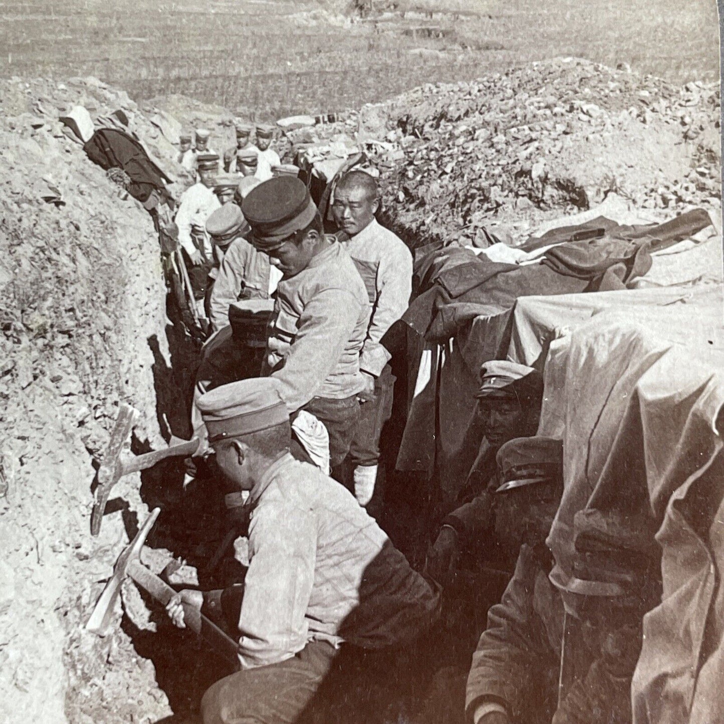 Japanese Trench Digging Stereoview Russo-Sino War Antique c1905 X4221