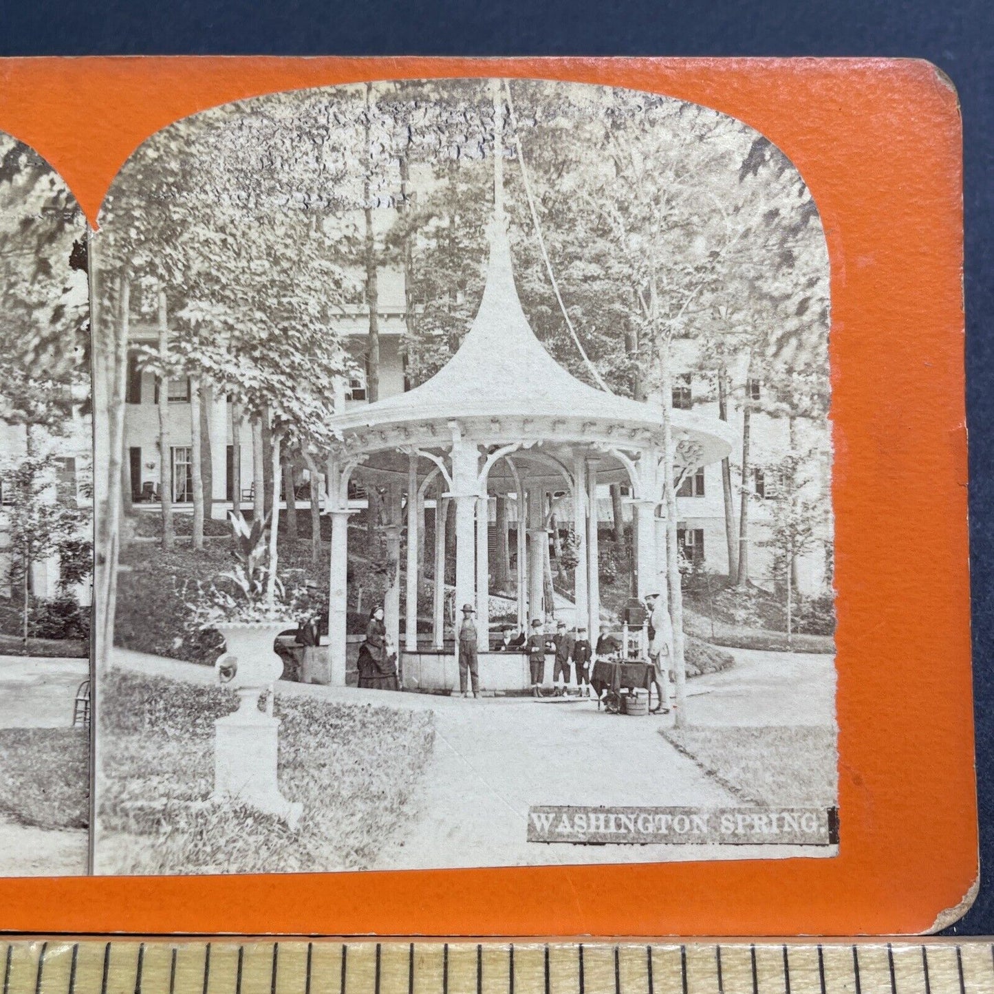 Antique 1870s Washington Spring Saratoga Springs NY Stereoview Photo Card V497