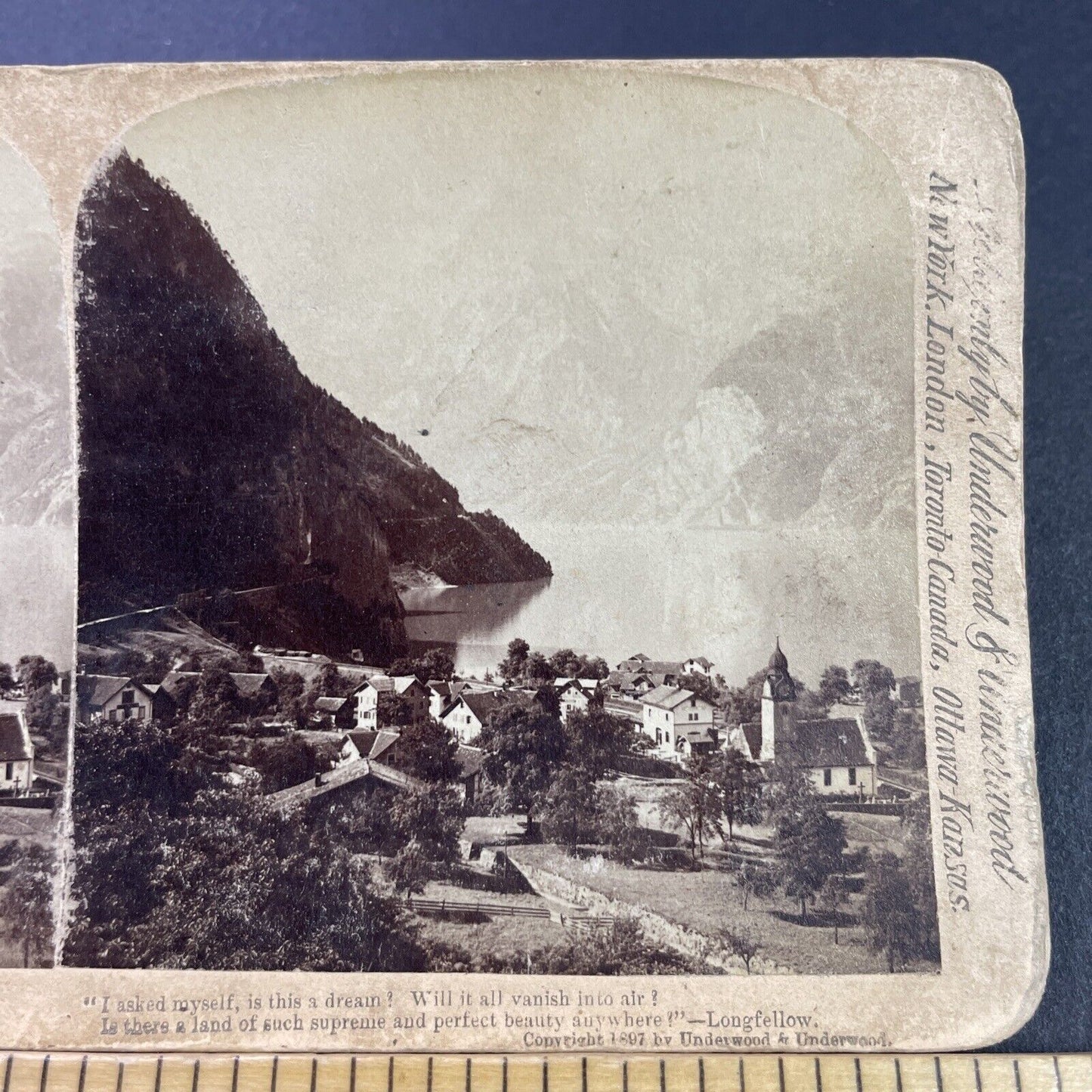 Antique 1897 Flüelen Fluelen Village Switzerland Stereoview Photo Card P3863