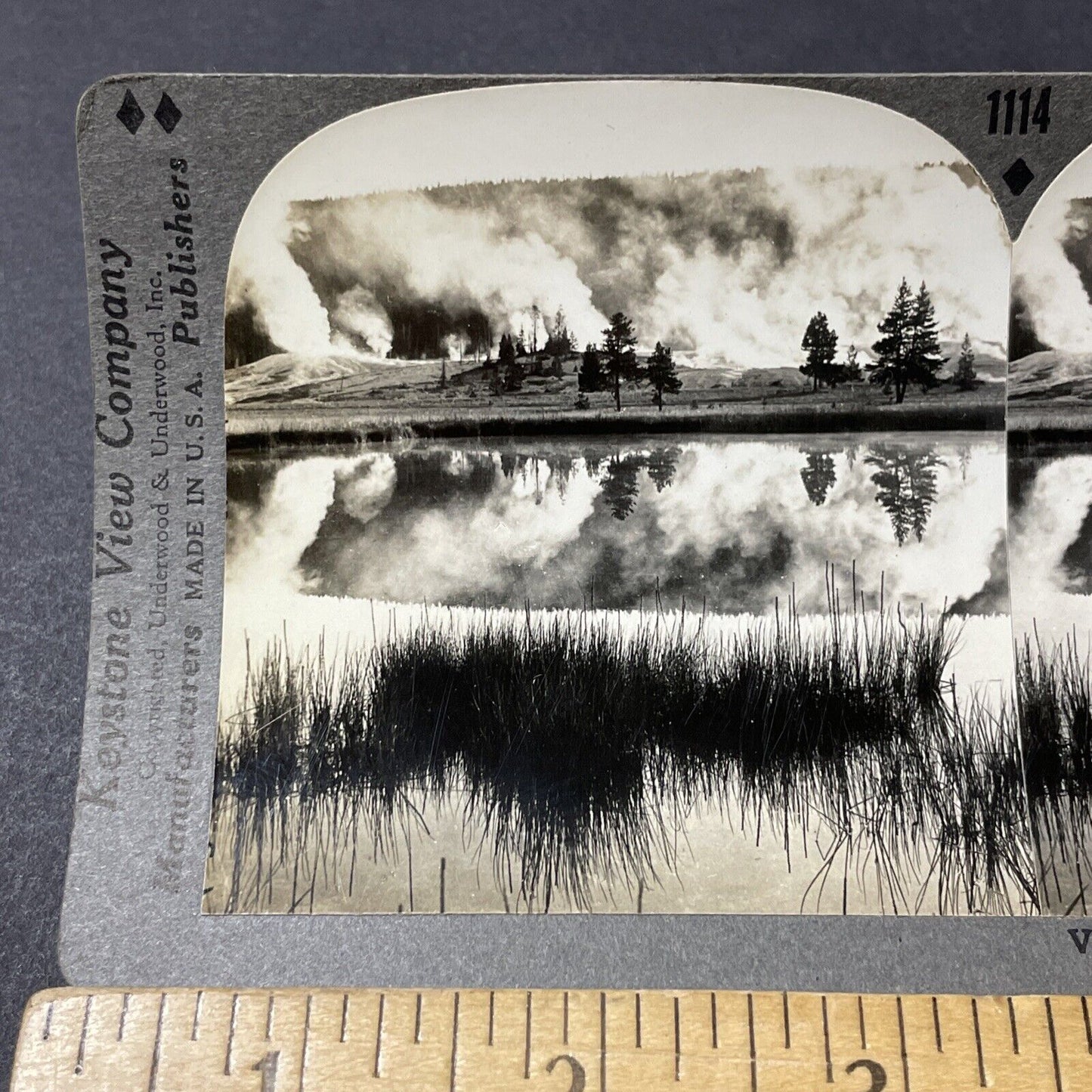 Antique 1910s Multiple Geysers Yellowstone Park Stereoview Photo Card V2660