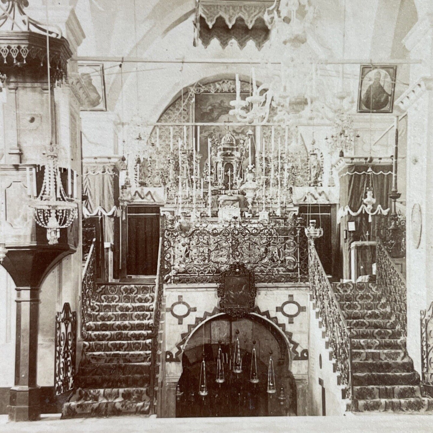 Antique 1890s Church Of The Annunciation Nazareth Stereoview Photo Card P3882