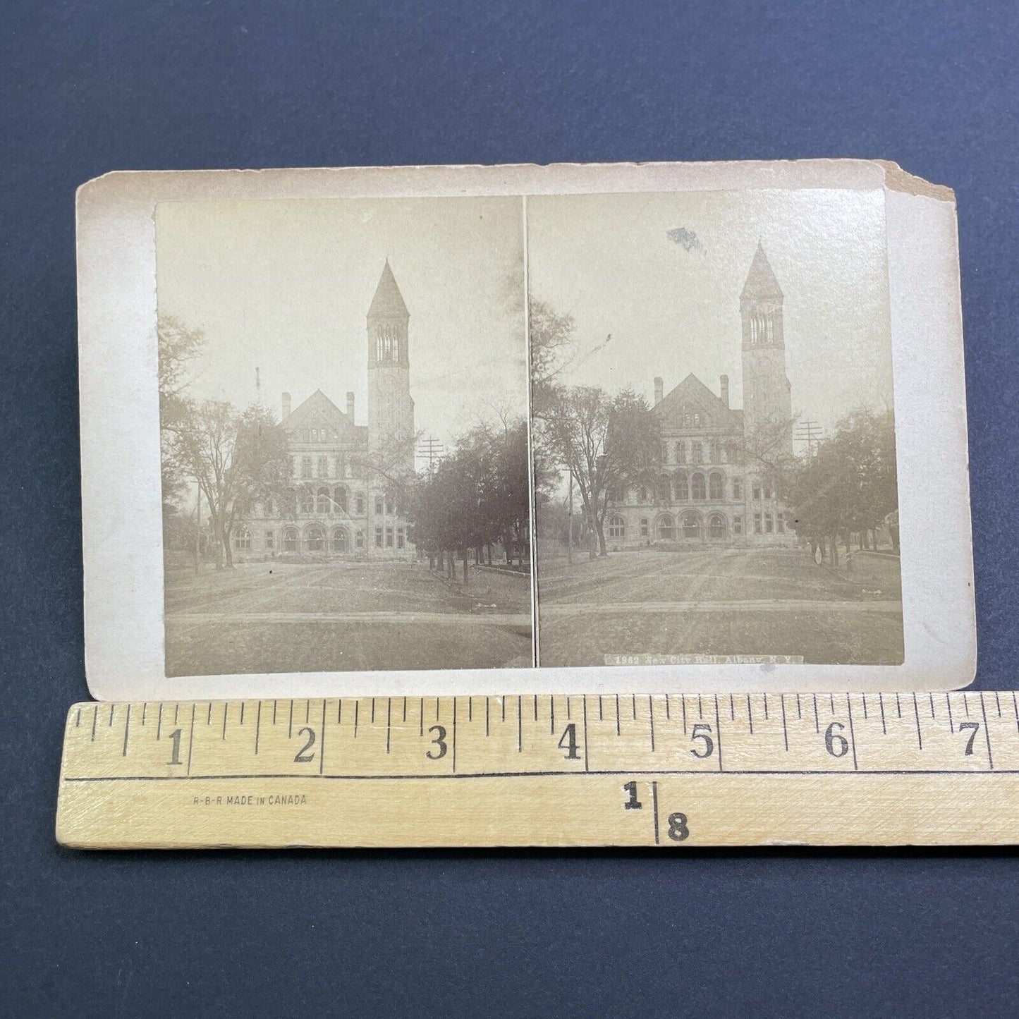 Antique 1883 Albany City Hall Construction Complete Stereoview Photo Card V551