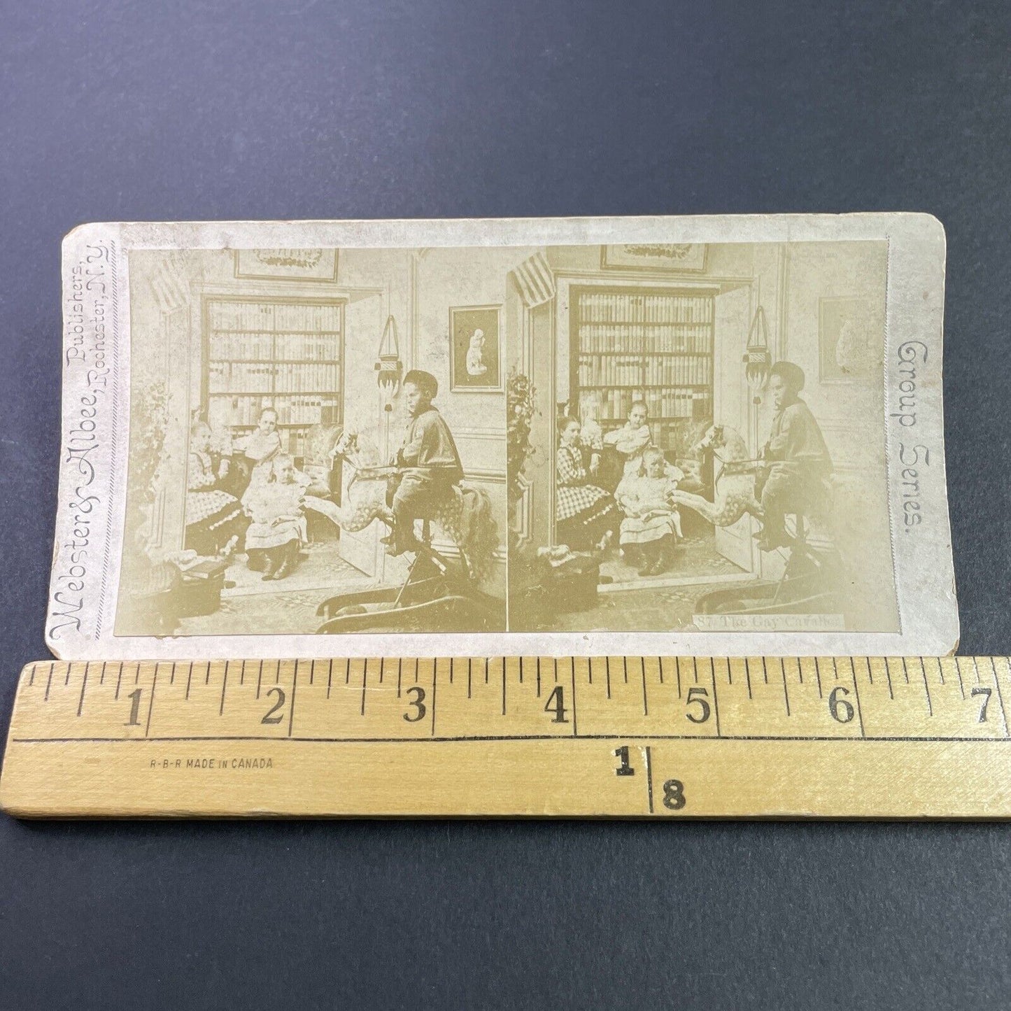 Antique 1870s Children Play On Rocking Horse Stereoview Photo Card P3434