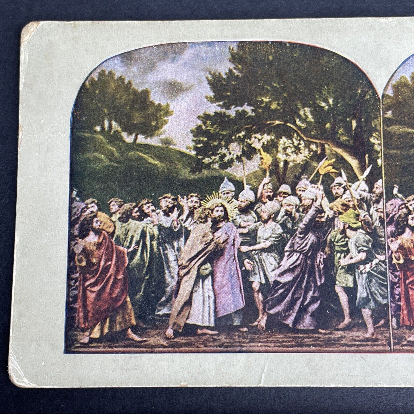 Antique 1902 Judas Betrays Christ Garden Gethsemane Stereoview Photo Card P1066