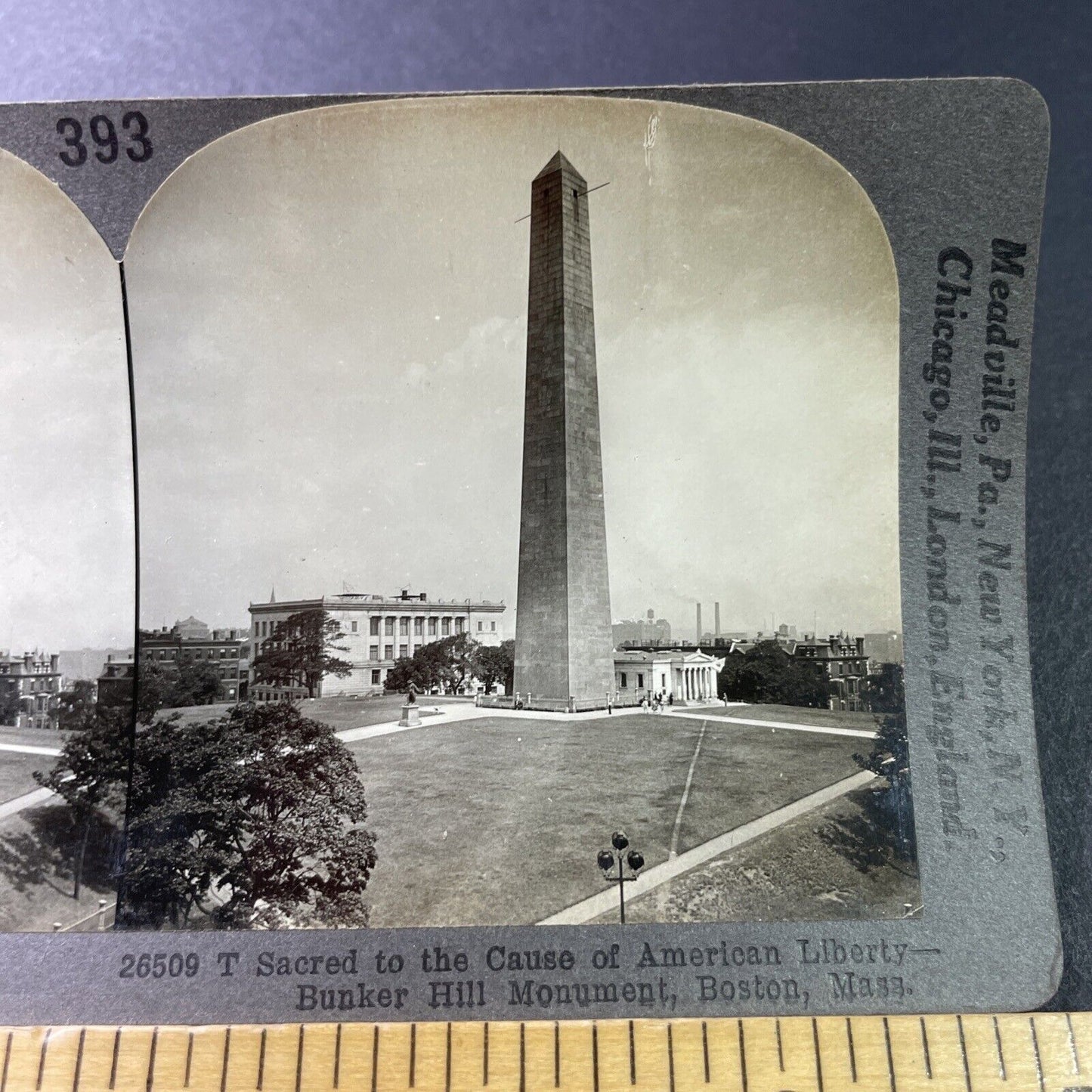 Antique 1910s Bunker Hill Monument Boston Mass Stereoview Photo Card P3289