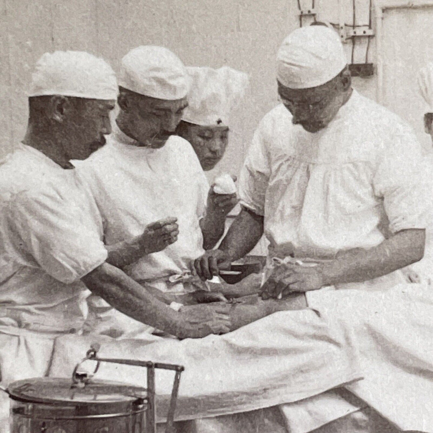 Surgeons Surgery On Patient In Japan Hospital Stereoview Antique c1905 X3119