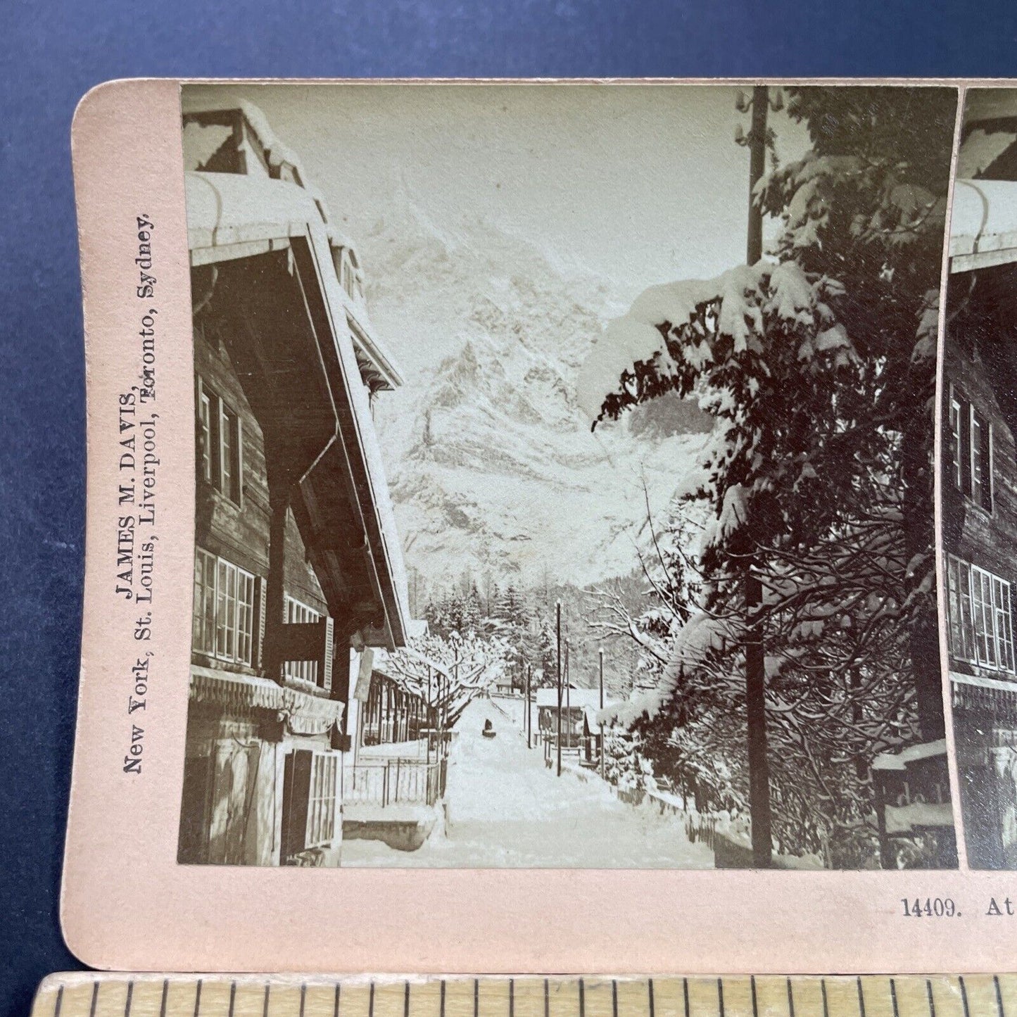 Antique 1901 Deep Snow In Grindelwald Switzerland Stereoview Photo Card P3953