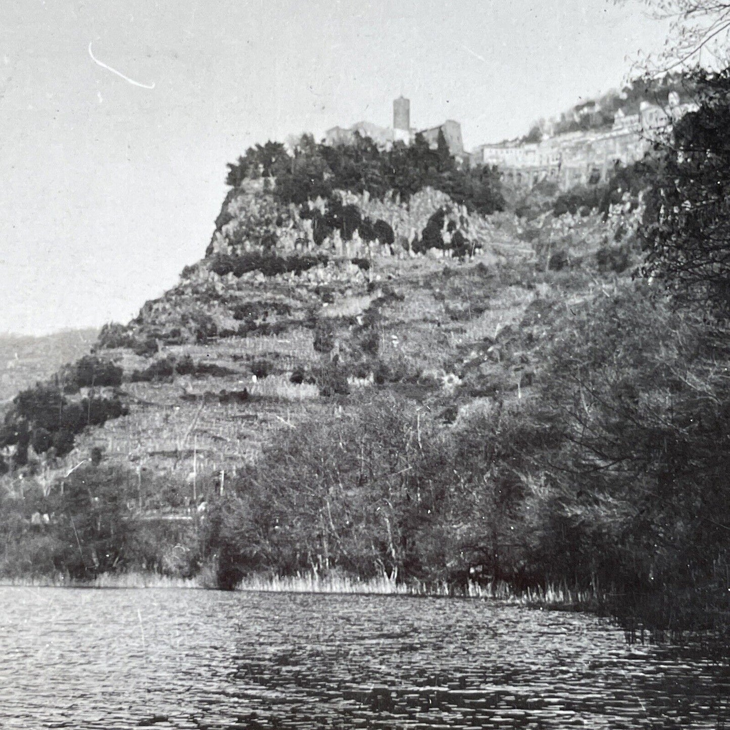 Antique 1925 Nemi, Lazio, Italy Panorama View OOAK Stereoview Photo Card P3249