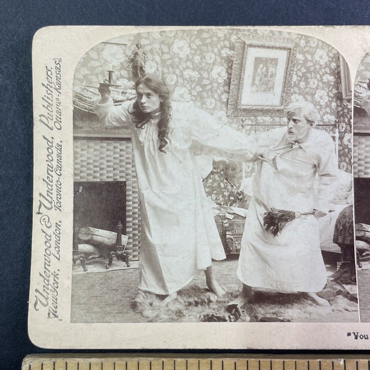 Wife Protects Husband from a Criminal Stereoview Antique c1897 Y1395