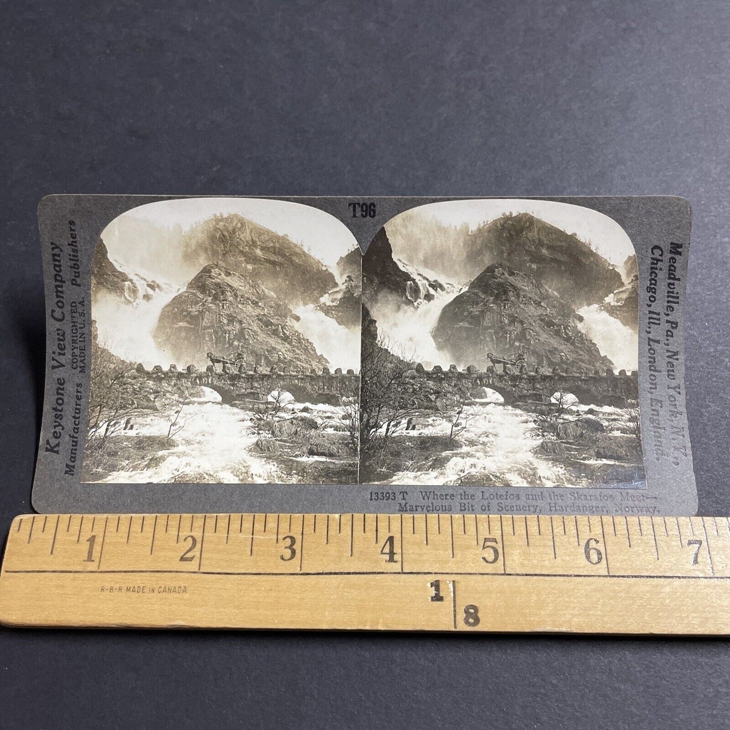 Antique 1910s Latefossen Latefoss Waterfall Norway Stereoview Photo Card P5103