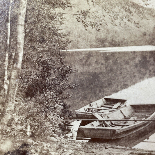 Antique 1860s Profile Lake Boat Launch New Hampshire Stereoview Photo Card V1775