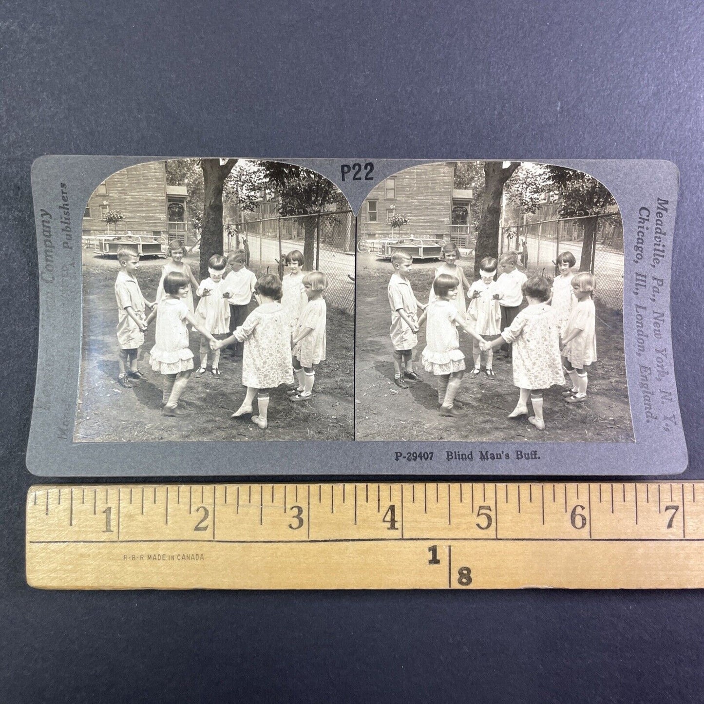 Children Play Blind Man's Buff Stereoview Scarce Late View Antique c1935 Y1347